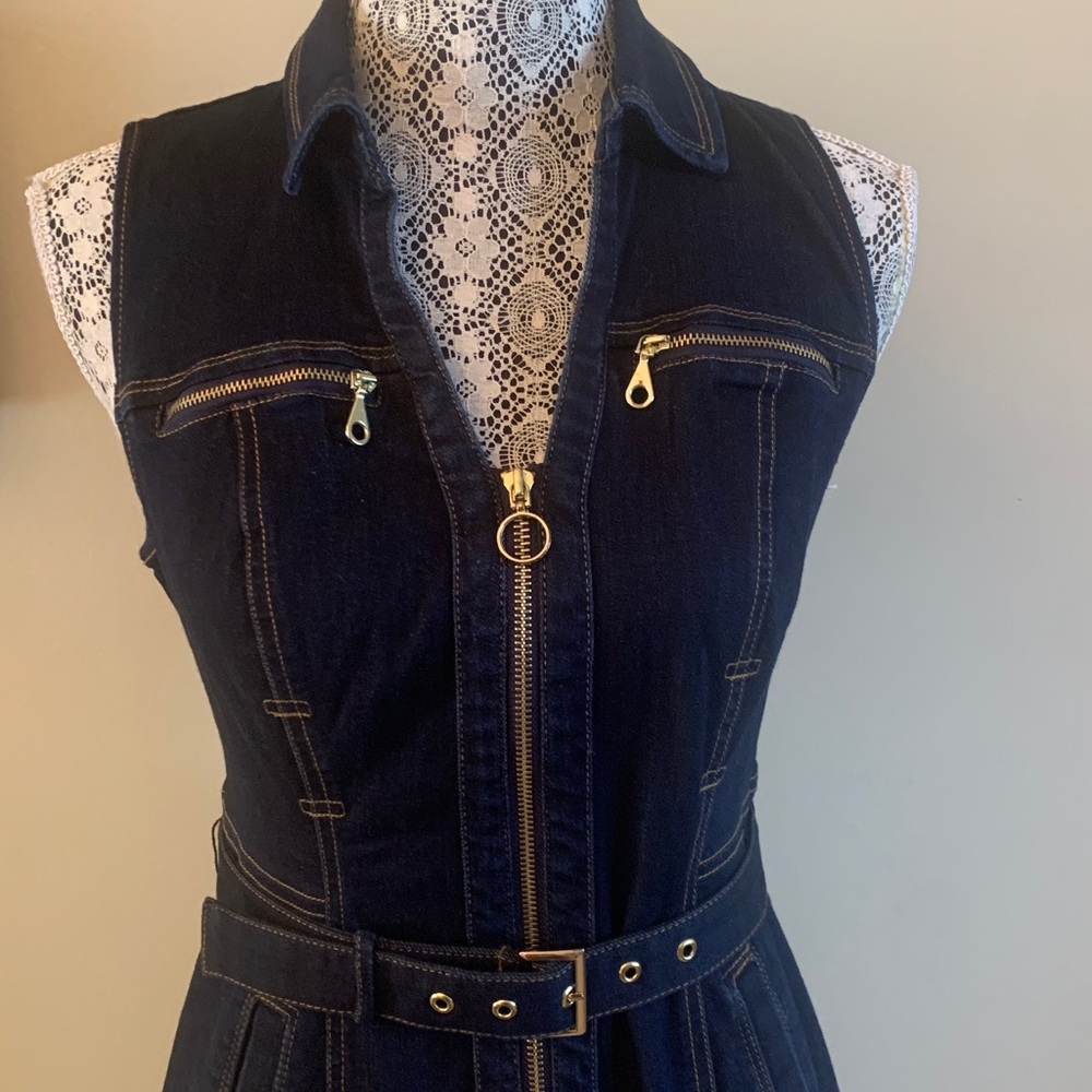 Inc Dark Blue Denim Sleeveless Dress with Belt - Picture 7 of 7